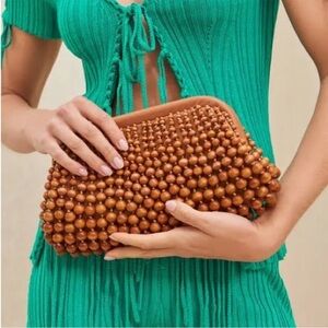 Cult Gaia Brown Wooden Beaded Clutch EUC